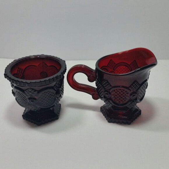 Avon 1876 Cape Cod Ruby Red Glass Open Sugar Bowl And Creamer Set No Box - Picture 8 of 10
